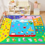 Baby Crawling Mat,Baby Play Mat for Floor,Large Cotton Educational Tummy Time Mat, Foldable Non-Slip Super Soft Padded Baby Playmat for Playing Area Rug Gym Activity for Infants Toddlers Boys Girls