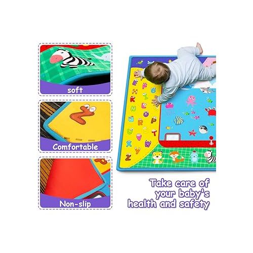  Baby Crawling Mat,Baby Play Mat for Floor,Large Cotton Educational Tummy Time Mat, Foldable Non-Slip Super Soft Padded Baby Playmat for Playing Area Rug Gym Activity for Infants Toddlers Boys Girls