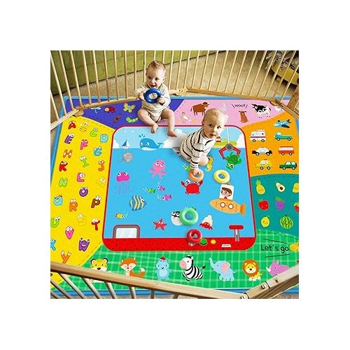  Baby Crawling Mat,Baby Play Mat for Floor,Large Cotton Educational Tummy Time Mat, Foldable Non-Slip Super Soft Padded Baby Playmat for Playing Area Rug Gym Activity for Infants Toddlers Boys Girls