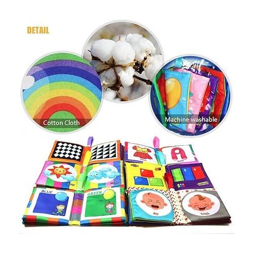  teytoy My First Soft Book, 6 PCS Nontoxic Fabric Baby Cloth Books Early Education Toys Activity Crinkle Cloth Book for Toddler, Infants and Kids Perfect for Baby Shower (New Version)