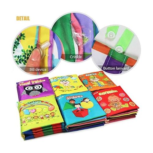  teytoy My First Soft Book, 6 PCS Nontoxic Fabric Baby Cloth Books Early Education Toys Activity Crinkle Cloth Book for Toddler, Infants and Kids Perfect for Baby Shower (New Version)