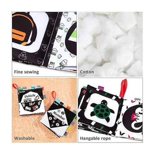  teytoy Baby Soft Cloth Book Set 6 PCS, Black and White High Contrast Baby Activity Crinkle Books for 0 3 6 9 12 Months Newborn Infants Babies Boys and Girls Early Educational Learning Toys