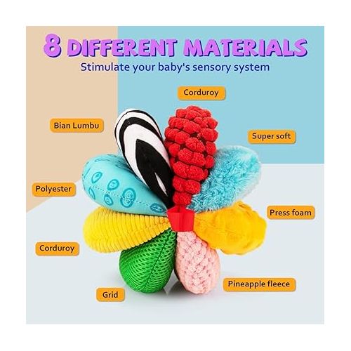  8-in-1 Sensory Balls for Infant Toddlers,Rainbow Fabric Baby Toy for Sensory Development,Montessori Toys for Babies 6-12 Months,8 Different Sensory Tactile Textures with Crinkle Rattle Squeakers