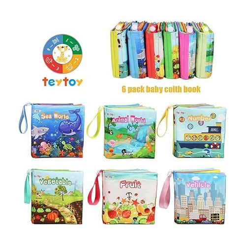  My First Soft Book,teytoy Nontoxic Fabric Baby Cloth Books Early Education Toys Activity Crinkle Cloth Book for Toddler, Infants and Kids Perfect for Baby Shower -Pack of 6