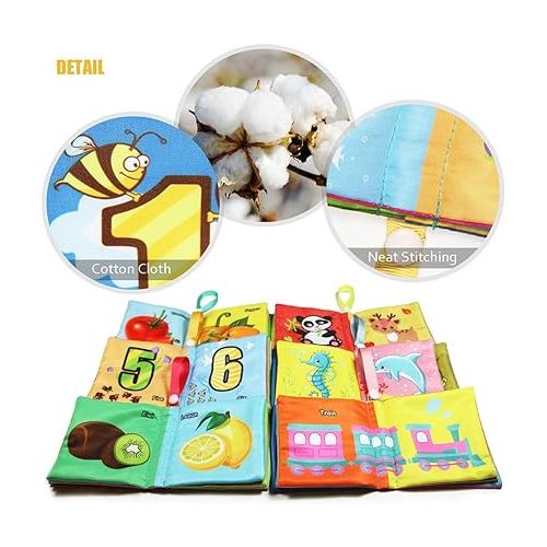  My First Soft Book,teytoy Nontoxic Fabric Baby Cloth Books Early Education Toys Activity Crinkle Cloth Book for Toddler, Infants and Kids Perfect for Baby Shower -Pack of 6