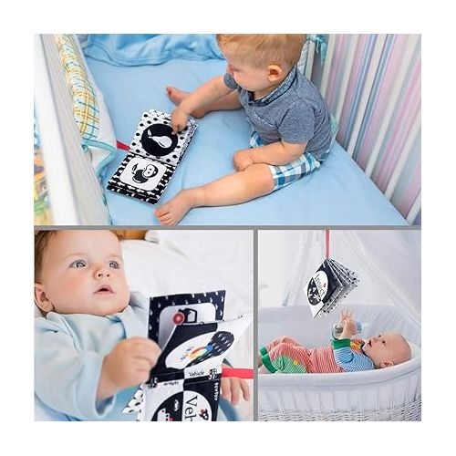  My First Soft Book,teytoy Nontoxic Fabric Baby Cloth Activity Crinkle Soft Black and White Book for Infants Boys and Girls Early Educational Toys Perfect for Baby Shower -Pack of 6