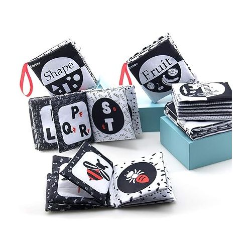  My First Soft Book,teytoy Nontoxic Fabric Baby Cloth Activity Crinkle Soft Black and White Book for Infants Boys and Girls Early Educational Toys Perfect for Baby Shower -Pack of 6