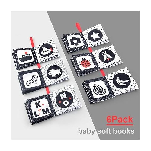  My First Soft Book,teytoy Nontoxic Fabric Baby Cloth Activity Crinkle Soft Black and White Book for Infants Boys and Girls Early Educational Toys Perfect for Baby Shower -Pack of 6