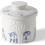 Toptier Butter Crock for Counter With Water Line, On Demand Spreadable Butter, Ceramic Butter Keeper to Leave On Counter, French Butter Dish with Lid, (Greedy Cat War)