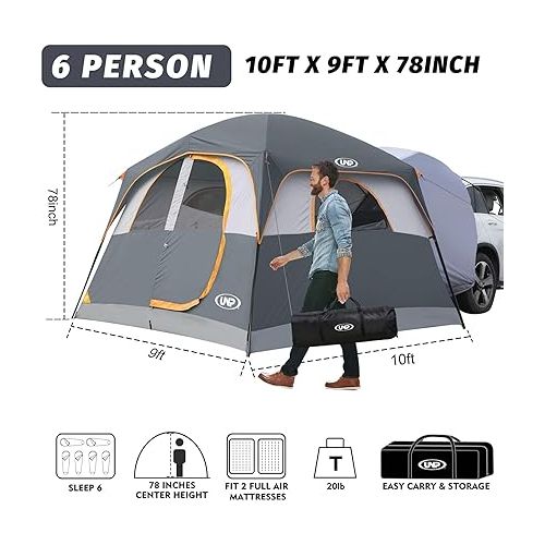  UNP SUV Tent for Camping, 6-Person Car Camping Tent, SUV Tailgate Tent for Outdoor, Easy Set Up Tent with Rainfly 10'x9'x78in(H)
