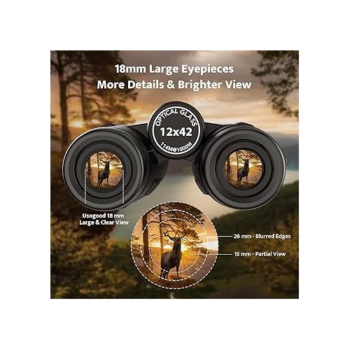  12x42 Binoculars for Adults High Powered with Upgraded Tripod and Phone Adapter - Usogood HD Binoculars with Low Light Vision - Waterproof Binoculars for Bird Watching Cruise Ship Hunting Travel