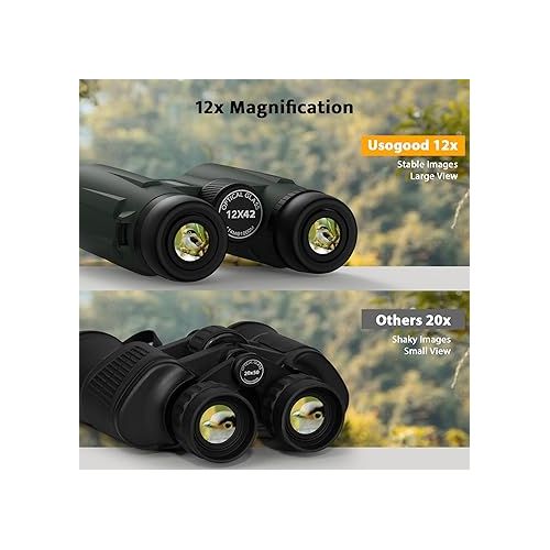  12x42 HD Binoculars for Adults High Powered - Large View Binoculars with Clear Low Light Vision - Usogood Professional Binoculars for Bird Watching Hunting Hiking Travel Cruise