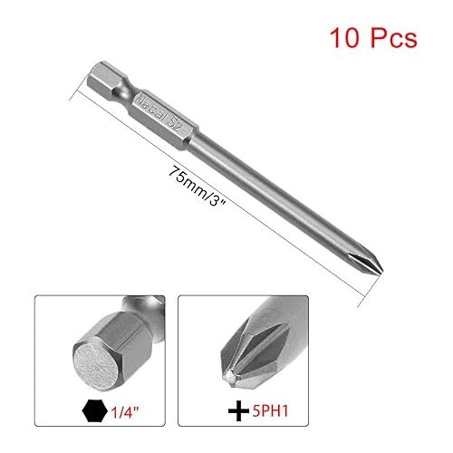  uxcell 10 Pcs 5mm PH1 Magnetic Phillips Screwdriver Bits, 1/4 Inch Hex Shank 3-inch Length S2 Power Tool