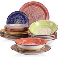 vancasso Albero Dinnerware Set for 6, Stoneware Dinnerware Set Handpainted Tableware, 18-Piece Multicolour Ceramic Combination Set with Dinner Plate/Dessert Plate/Soup Bowl, Rustic Chic Style