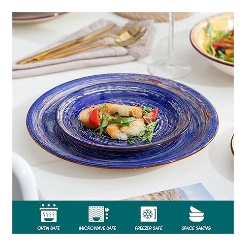  vancasso Albero Dinnerware Set for 6, Stoneware Dinnerware Set Handpainted Tableware, 18-Piece Multicolour Ceramic Combination Set with Dinner Plate/Dessert Plate/Soup Bowl, Rustic Chic Style