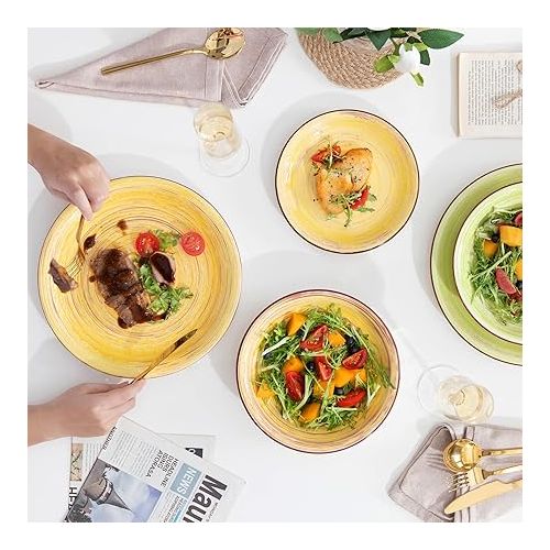  vancasso Albero Dinnerware Set for 6, Stoneware Dinnerware Set Handpainted Tableware, 18-Piece Multicolour Ceramic Combination Set with Dinner Plate/Dessert Plate/Soup Bowl, Rustic Chic Style