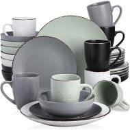 vancasso Moda Matte Dinner Set Multicolour Dinner Service, 32 Pieces Ceramic Dinnerware Tableware Stoneware Crockery with Dinner Plate, Dessert Plate, Bowl and Mug. (Black/White/Grey/Cyan)