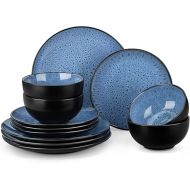 vancasso Bubble Plates and Bowls Sets - 12 Piece Dinnerware Sets Service for 4, Reactive Glaze Stoneware Tableware Set, Microwave, Dishwasher, Oven Safe (Blue)