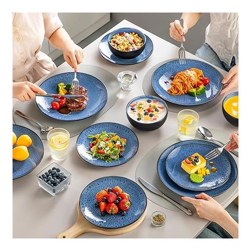  vancasso Bubble Plates and Bowls Sets - 12 Piece Dinnerware Sets Service for 4, Reactive Glaze Stoneware Tableware Set, Microwave, Dishwasher, Oven Safe (Blue)