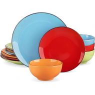 vancasso Navia Dinnerware Sets Colorful Stoneware 12 Pieces Set for 4 Multi Spray Spot Patterned Service Dish