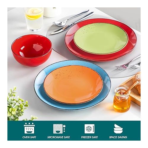  vancasso Navia Dinnerware Sets Colorful Stoneware 12 Pieces Set for 4 Multi Spray Spot Patterned Service Dish