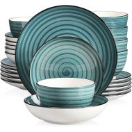 vancasso Bonbon Green Dinner Set - 24 Pieces Stoneware Dinnerware Set, Handpainted Spirals Pattern Ceramic Combination Set with Dinner Plate/Dessert Plate/Soup Plate/Bowl, Service for 6
