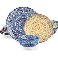 vancasso Mandala Dinnerware Sets 12 Pieces Porcelain Dinner Set for 4 Boho Plates and Bowls Dish Set
