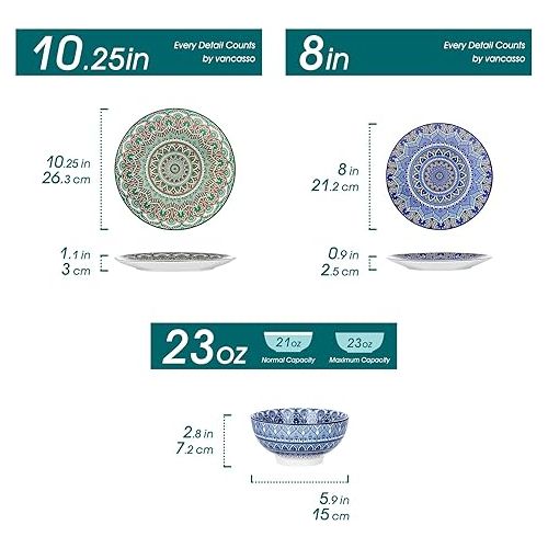  vancasso Mandala Dinnerware Sets 12 Pieces Porcelain Dinner Set for 4 Boho Plates and Bowls Dish Set