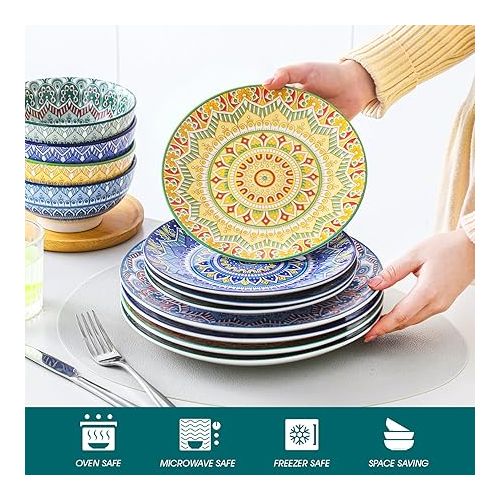  vancasso Mandala Dinnerware Sets 12 Pieces Porcelain Dinner Set for 4 Boho Plates and Bowls Dish Set