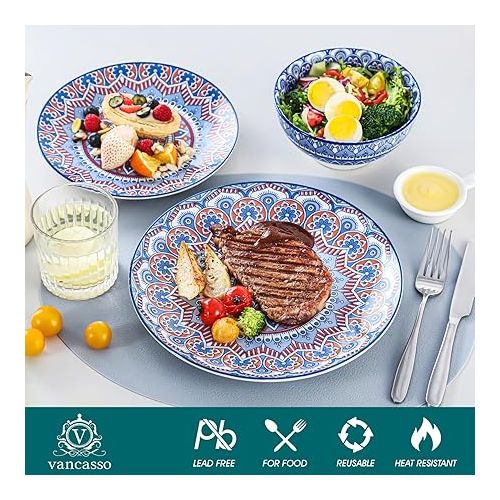  vancasso Mandala Dinnerware Sets 12 Pieces Porcelain Dinner Set for 4 Boho Plates and Bowls Dish Set