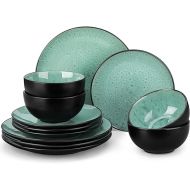 vancasso Bubble Plates and Bowls Sets - 12 Piece Dinnerware Sets Service for 4, Reactive Glaze Stoneware Tableware Set, Microwave, Dishwasher, Oven Safe (Green)