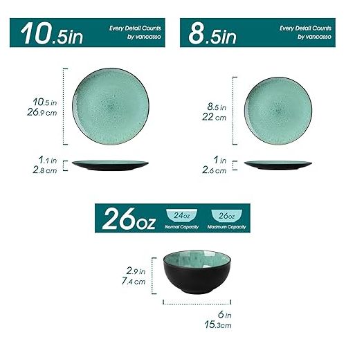  vancasso Bubble Plates and Bowls Sets - 12 Piece Dinnerware Sets Service for 4, Reactive Glaze Stoneware Tableware Set, Microwave, Dishwasher, Oven Safe (Green)