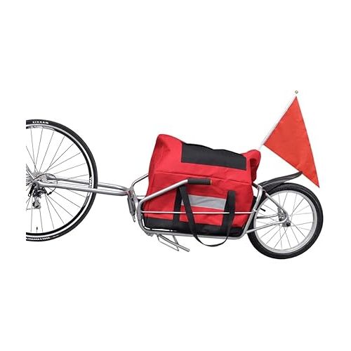  vidaXL Single-Wheel Bike Cargo Trailer and Hand Trolley with Red/Black Storage Bag, Load Up to 88.2 lb, Steel, 56.3