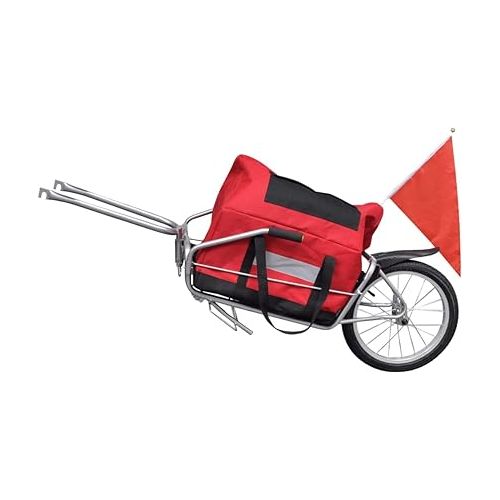  vidaXL Single-Wheel Bike Cargo Trailer and Hand Trolley with Red/Black Storage Bag, Load Up to 88.2 lb, Steel, 56.3