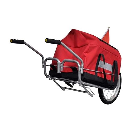  vidaXL Single-Wheel Bike Cargo Trailer and Hand Trolley with Red/Black Storage Bag, Load Up to 88.2 lb, Steel, 56.3