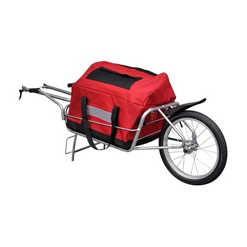  vidaXL Single-Wheel Bike Cargo Trailer and Hand Trolley with Red/Black Storage Bag, Load Up to 88.2 lb, Steel, 56.3