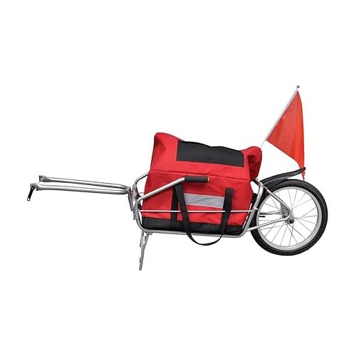  vidaXL Single-Wheel Bike Cargo Trailer and Hand Trolley with Red/Black Storage Bag, Load Up to 88.2 lb, Steel, 56.3