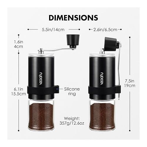  Vzaahu Manual Coffee Grinder with Lid Fast Grind Conical Ceramic Burr with Adjustable Setting for Coffee Lover - Travel Portable Hand Grinder for Aeropress Espresso French Press