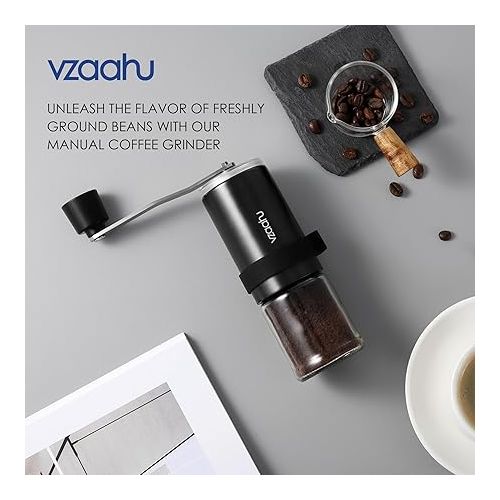  Vzaahu Manual Coffee Grinder with Lid Fast Grind Conical Ceramic Burr with Adjustable Setting for Coffee Lover - Travel Portable Hand Grinder for Aeropress Espresso French Press
