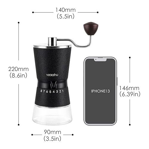  Vzaahu Manual Coffee Grinder with Stainless Steel Conical Burr Black Rock Texture 15 External Adjustable Settings 70g Coffee Bean Large Hopper Hand Spice Mill for Aeropress Drip Coffee Espresso French
