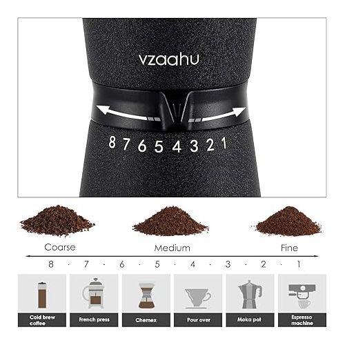  Vzaahu Manual Coffee Grinder with Stainless Steel Conical Burr Black Rock Texture 15 External Adjustable Settings 70g Coffee Bean Large Hopper Hand Spice Mill for Aeropress Drip Coffee Espresso French