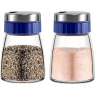 vzaahu Blue Glass Salt and Pepper Sharkers Set with Adjustable Pour Holes - Spice Shaker Salt Dispenser Pepper Dispenser - Perfect for Pink Himalayan, Table Salt, Black and White Pepper (Blue)