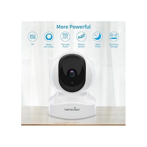  Home Security Camera, Baby Camera, 2K wansview WiFi Camera for Pet/Nanny, Motion Alerts, 2 Way Audio, Night Vision, Compatible with Alexa Echo Show, with TF Card Slot and Cloud