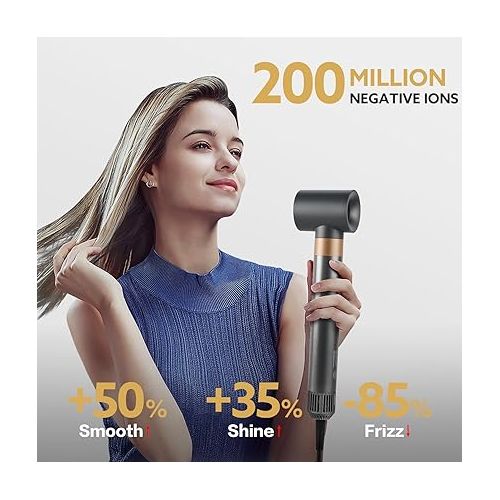  Hair Dryer Brush, webeauty 5 in 1 One Step Professional Hot Air Brush set for Fast Drying, Curling Drying, Straightening Combing, hair styler [Ceramic Coating] [Negative Ion] 110000 RPM (Grey+Gold)