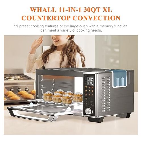  WHALL Toaster Oven, Max XL Large 30-Quart Smart Oven,11 function Toaster Oven Countertop with Steam Function,12-inch Pizza/1700W