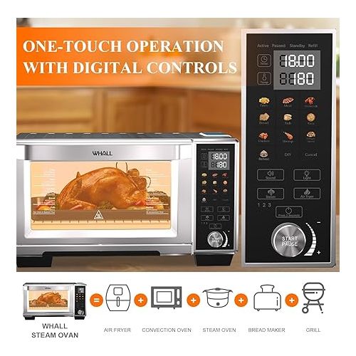  WHALL Toaster Oven, Max XL Large 30-Quart Smart Oven,11 function Toaster Oven Countertop with Steam Function,12-inch Pizza/1700W