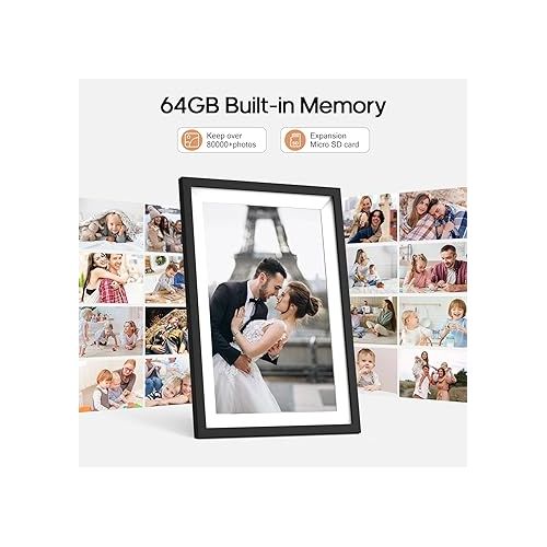  Digital Picture Frame 10.1 Inch, Frameo Digital Frame WiFi with 64GB Large Storage,1280 x 800 HD IPS Touch Screen, Electronic Picture Frame, Auto-Rotate and Slideshow, Share Photo & Video Instantly