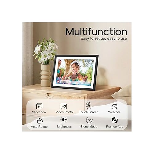  Digital Picture Frame 10.1 Inch, Frameo Digital Frame WiFi with 64GB Large Storage,1280 x 800 HD IPS Touch Screen, Electronic Picture Frame, Auto-Rotate and Slideshow, Share Photo & Video Instantly
