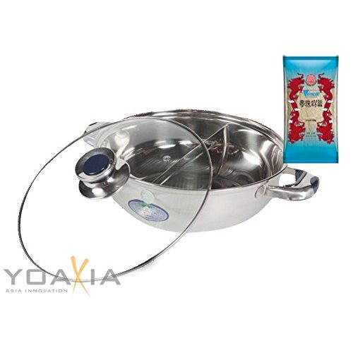  [아마존베스트]yoaxia  - [ Ø 32cm ] HOT POT Topf mit 2 Kammern / Feuertopf / Fondue / Shabu Shabu + 1x [ 100g ] DIAMOND BRAND Longkou Vermicelli / Glasnudeln gratis