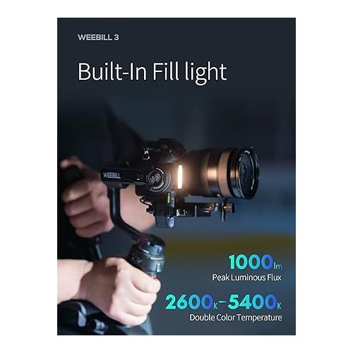  ZHIYUN Weebill 3, 3-Axis Gimbal Stabilizer for DSLR and Mirrorless Camera, Nikon Sony Panasonic Canon Fujifilm BMPCC 6K, Fill Light & Mic Integration, PD Fast Charge